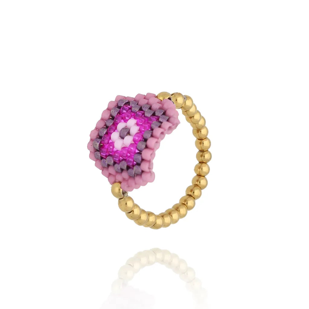 My Darling Pink and Purple Beaded Elastic Ring