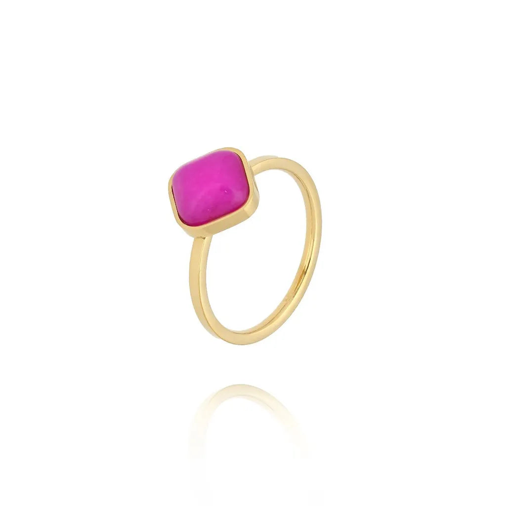 Fuchsia Island Agate Gold Ring Size US 7