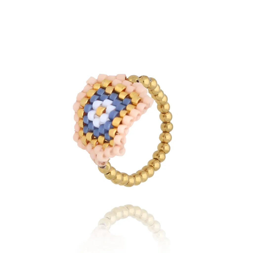 My Darling Pink and Blue Elastic Beaded Ring