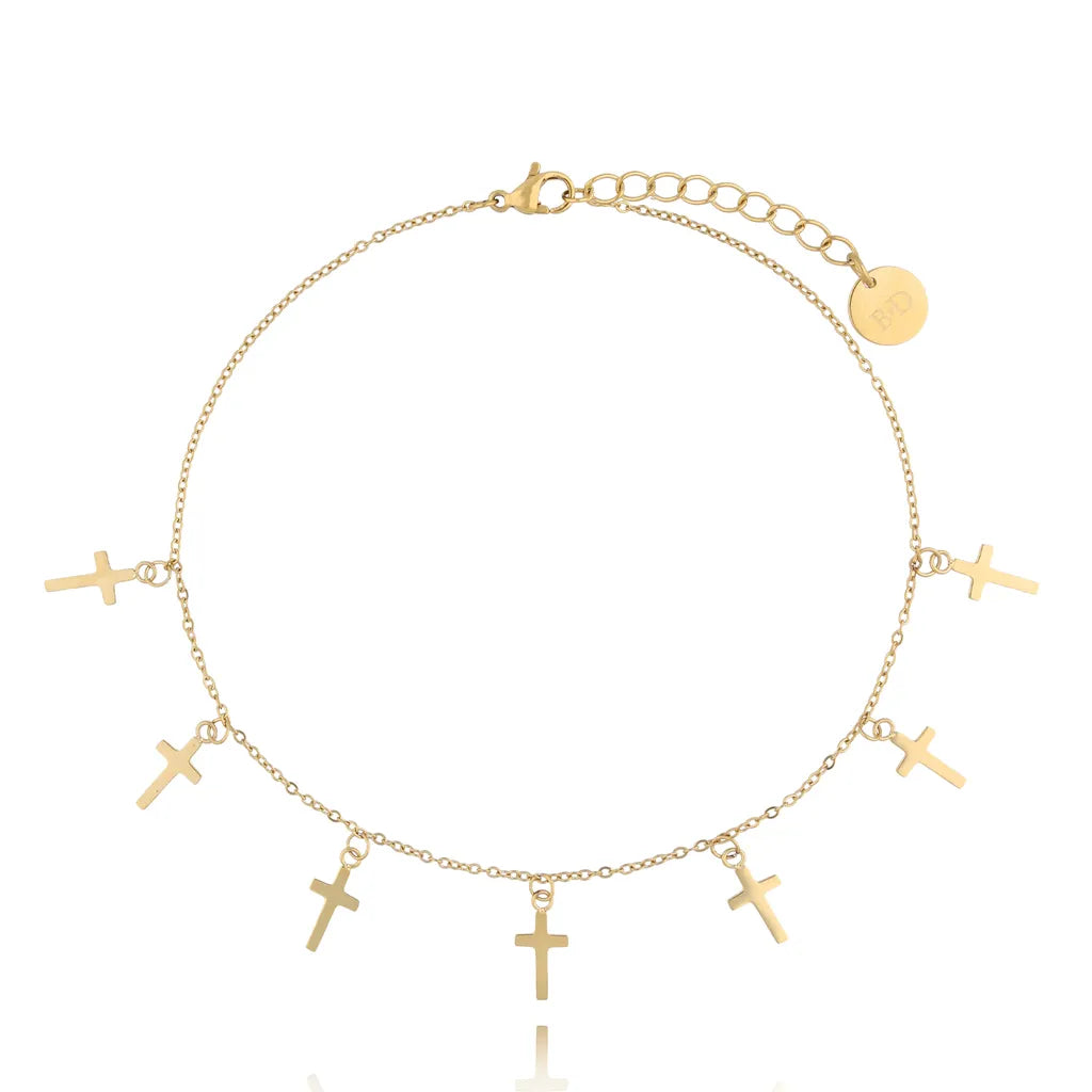 Rebecca Cross Gold Anklet