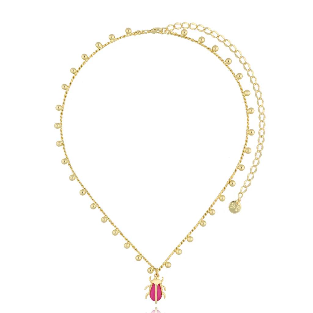 Ibiza Fuchsia Beetle Gold Necklace