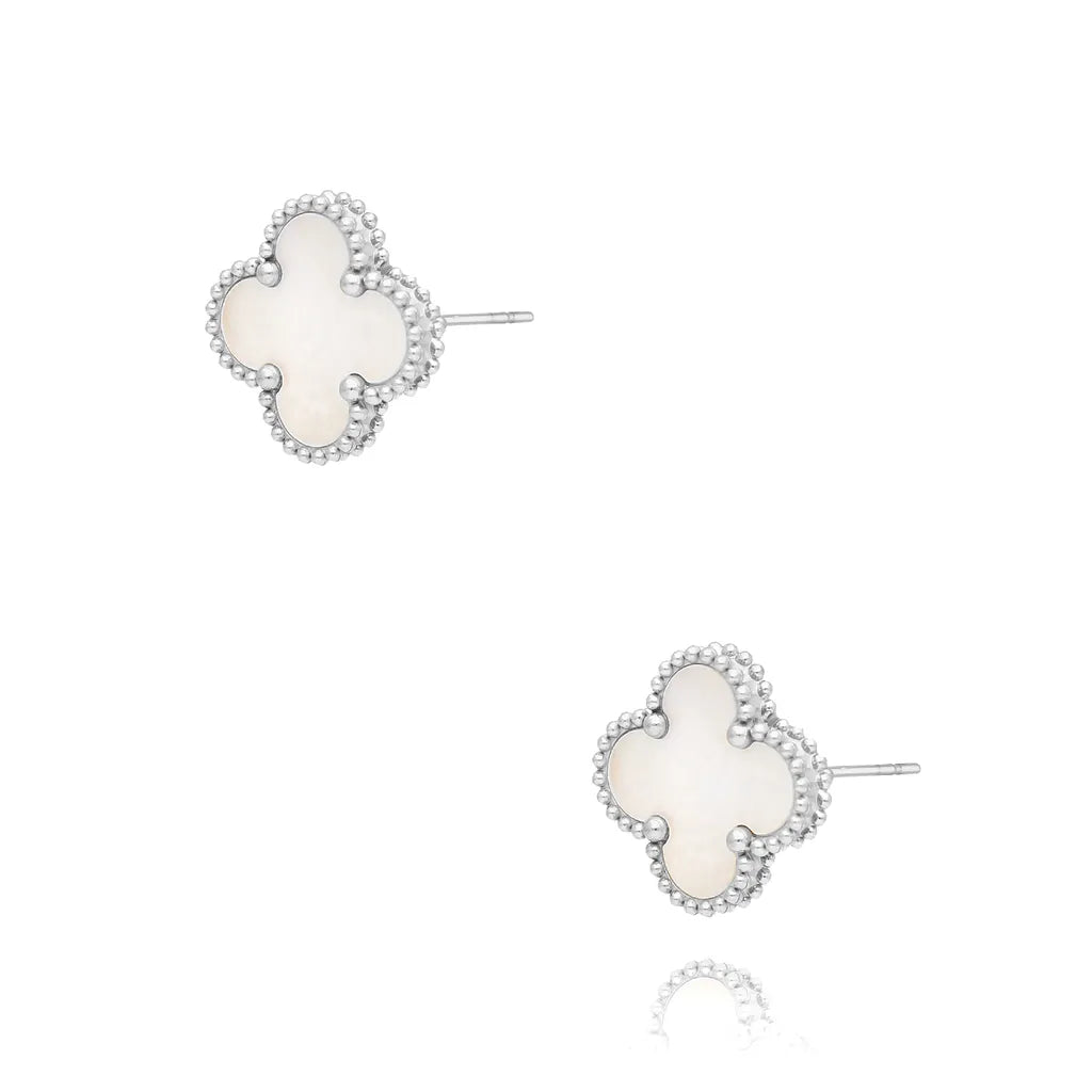 White Silver Clover StudsStaines Steel