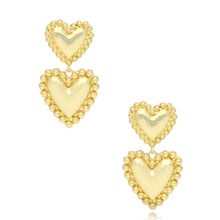 Load image into Gallery viewer, Gold Heart Earrings Dos Corazones
