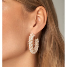 Load image into Gallery viewer, Ella Cream Crystal Hoops
