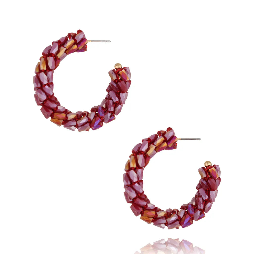 Ella Burgundy Crystal Hoops