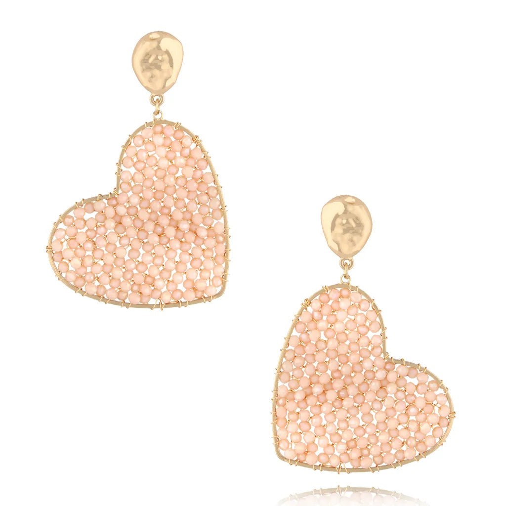 Heart Cream Crystal Earrings