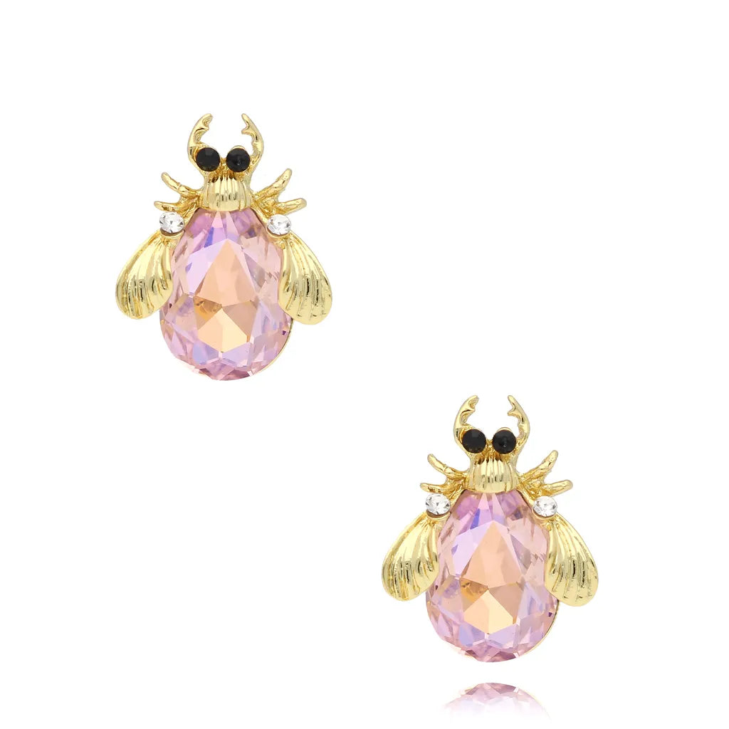 Pink Crystal Beetle Studs