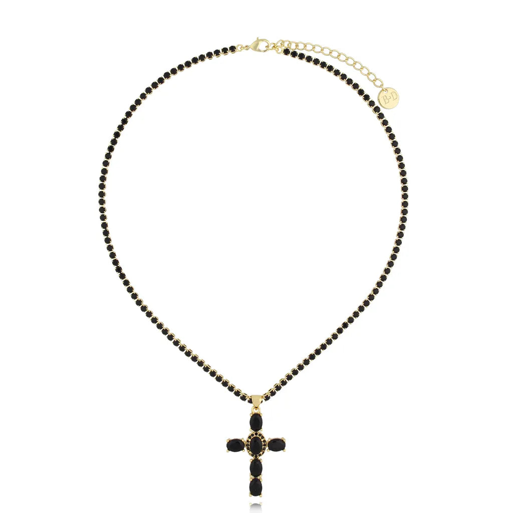 Black Crystal Cross Necklace