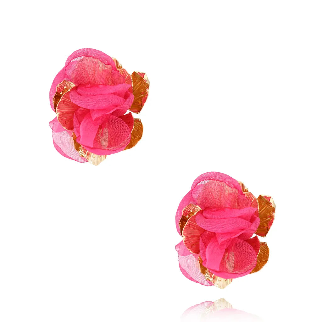 Pink and Gold Flower Earrings