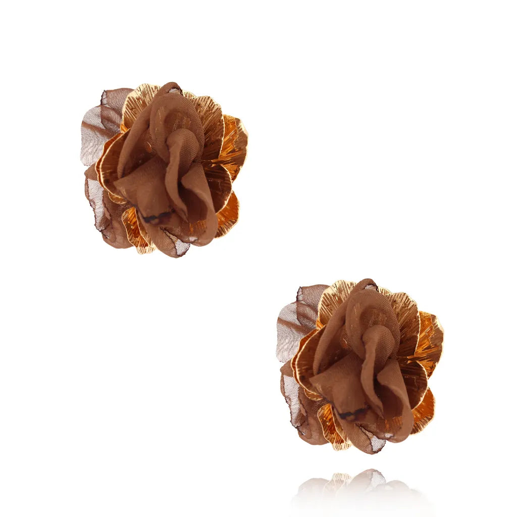 Brown and Gold Flower Earrings