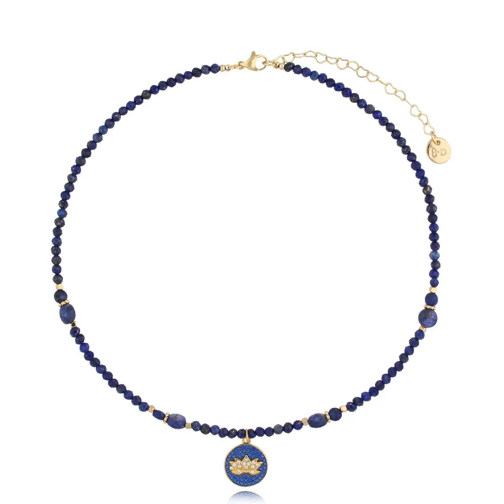 Lapis Necklace with Lotus Pendent