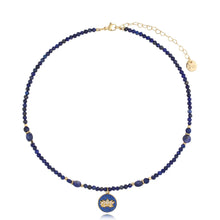 Load image into Gallery viewer, Lapis Necklace with Lotus Pendent
