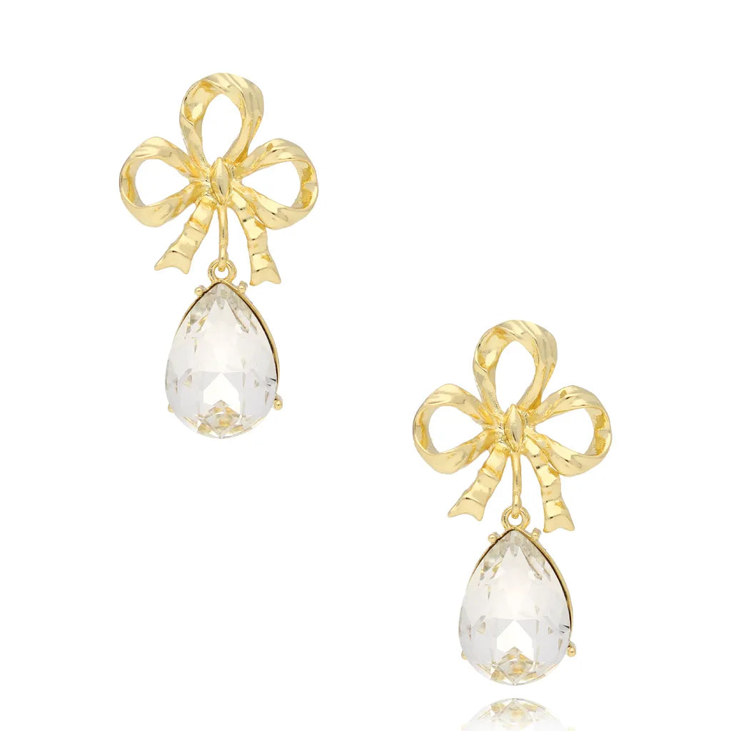 Crystal Earrings with Gold Ribbon