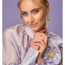 Load image into Gallery viewer, Crystal Earrings with Gold Ribbon
