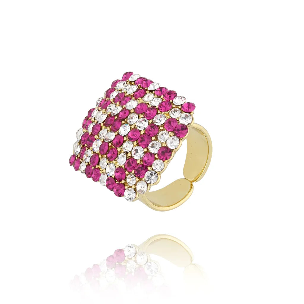 White /Fuchsia Crystal Adjustable Ring