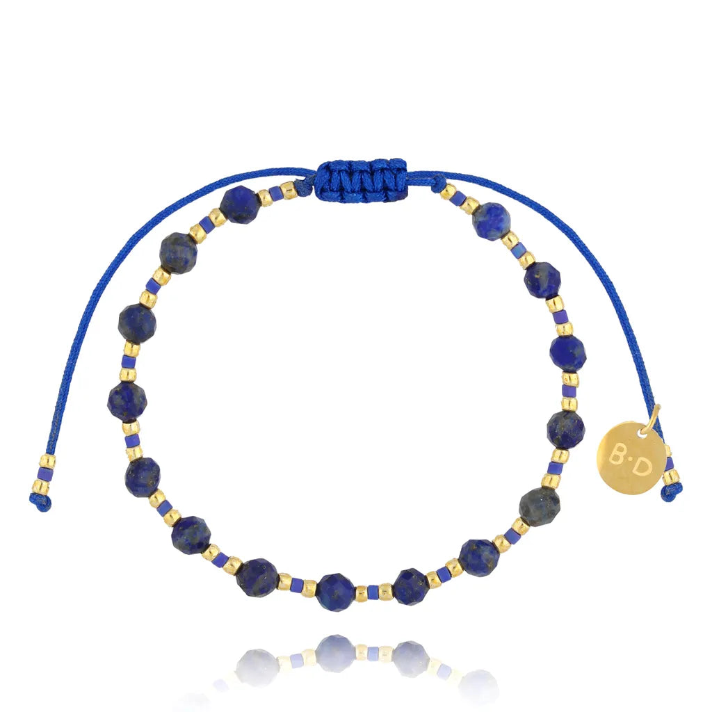 Lapis lazuli Adjustable Bracelet with Gold Detale