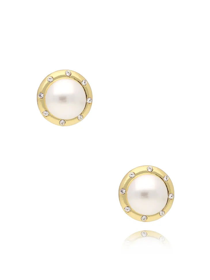 Pearl Stud Earrings with Zirconia