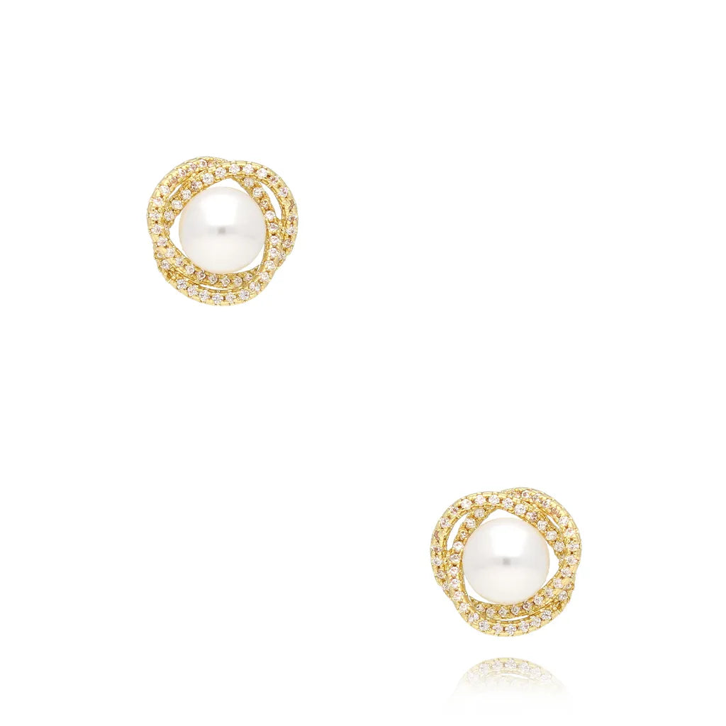 Pearl Stud Earrings with Zirconia