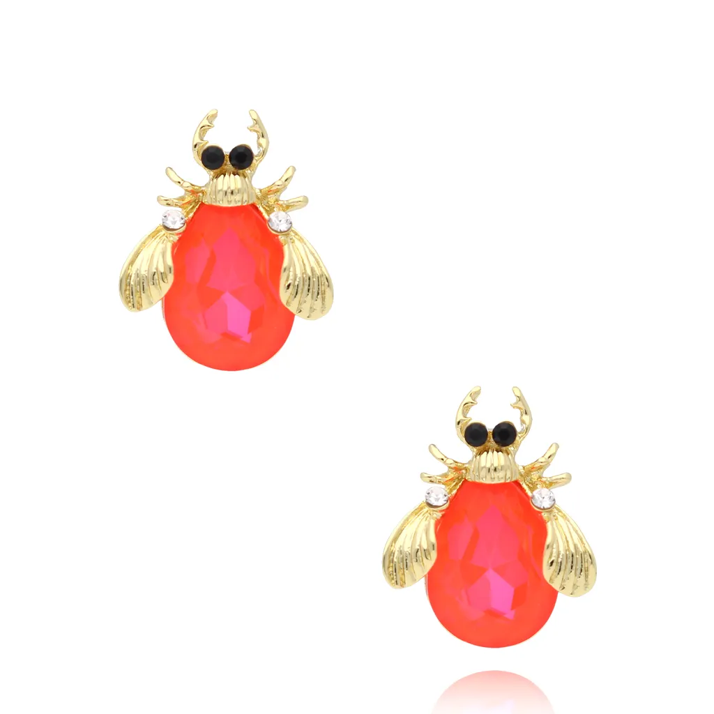 Neon Orange Beetle Earrings