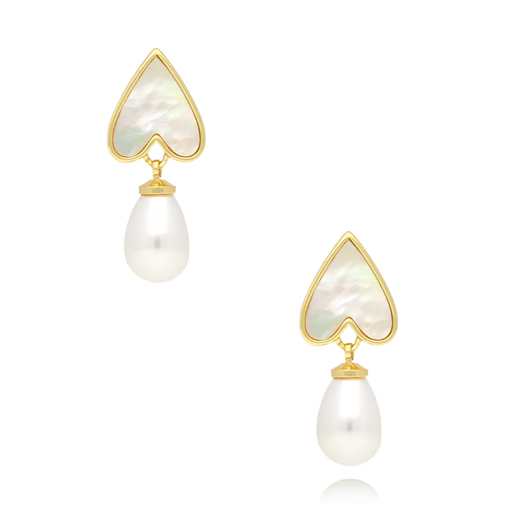 Pearl Heart Gold Earrings