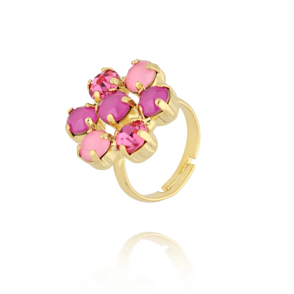 Gabriella Fuchsia Crystal Gold Adjustable Ring