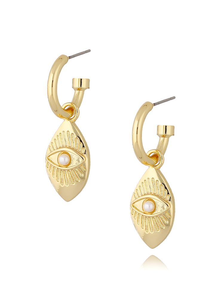 Pearl Gold Evil Eye Earrings