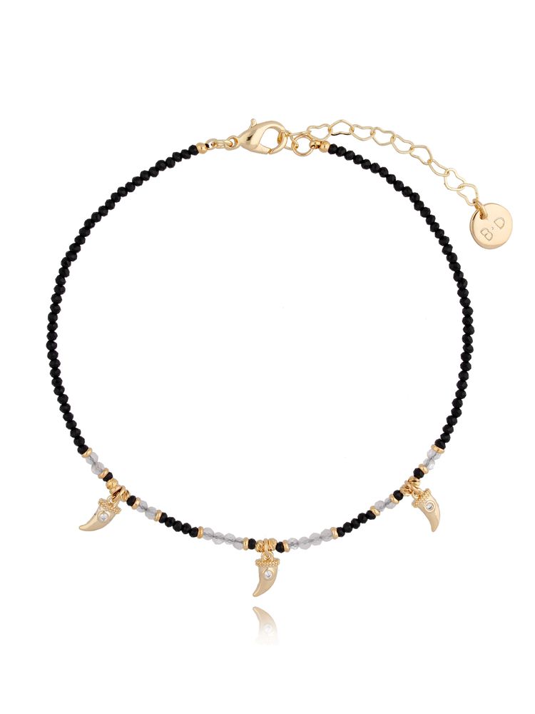 Lucky Horn Black and White Anklet