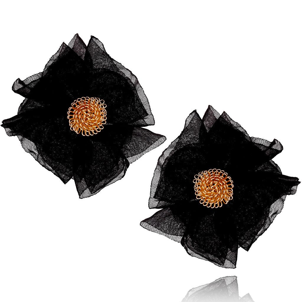 Black Silk Flower Earrings