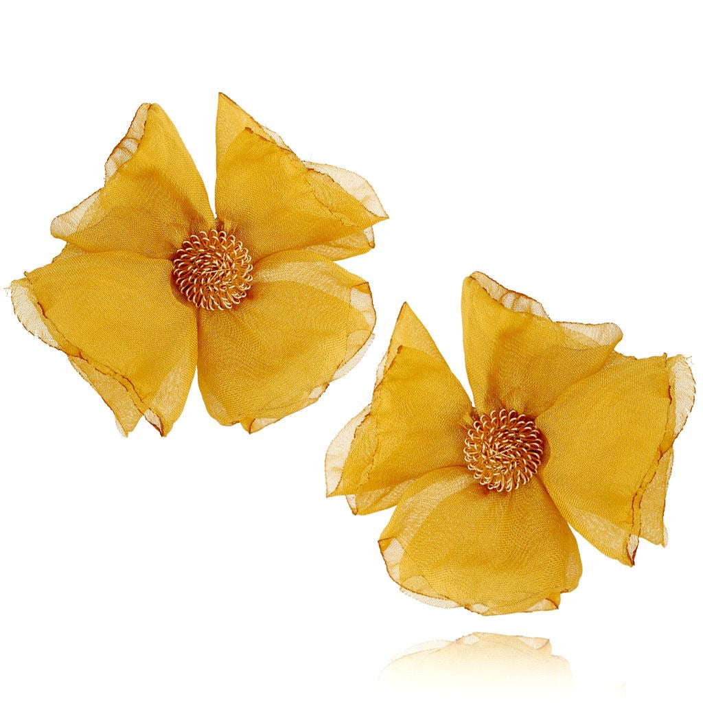 Yellow Silk Flower Earrings