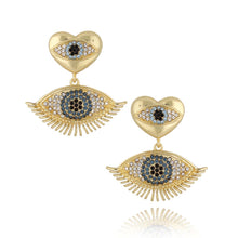 Load image into Gallery viewer, Heart Earrings with Eye Charm
