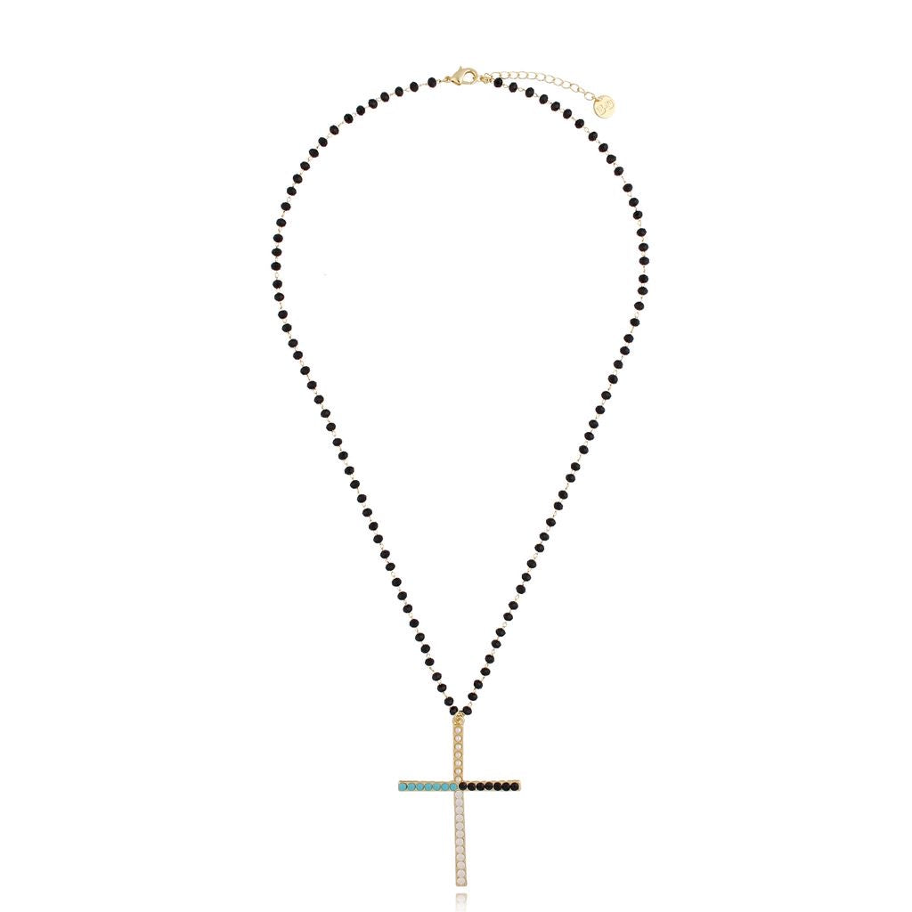 Mixed Color Gold Chain Cross Necklace