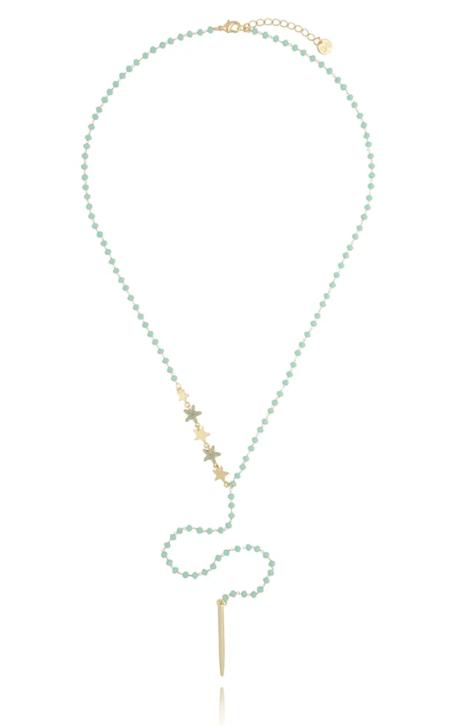 Mint Long Necklace with Stars