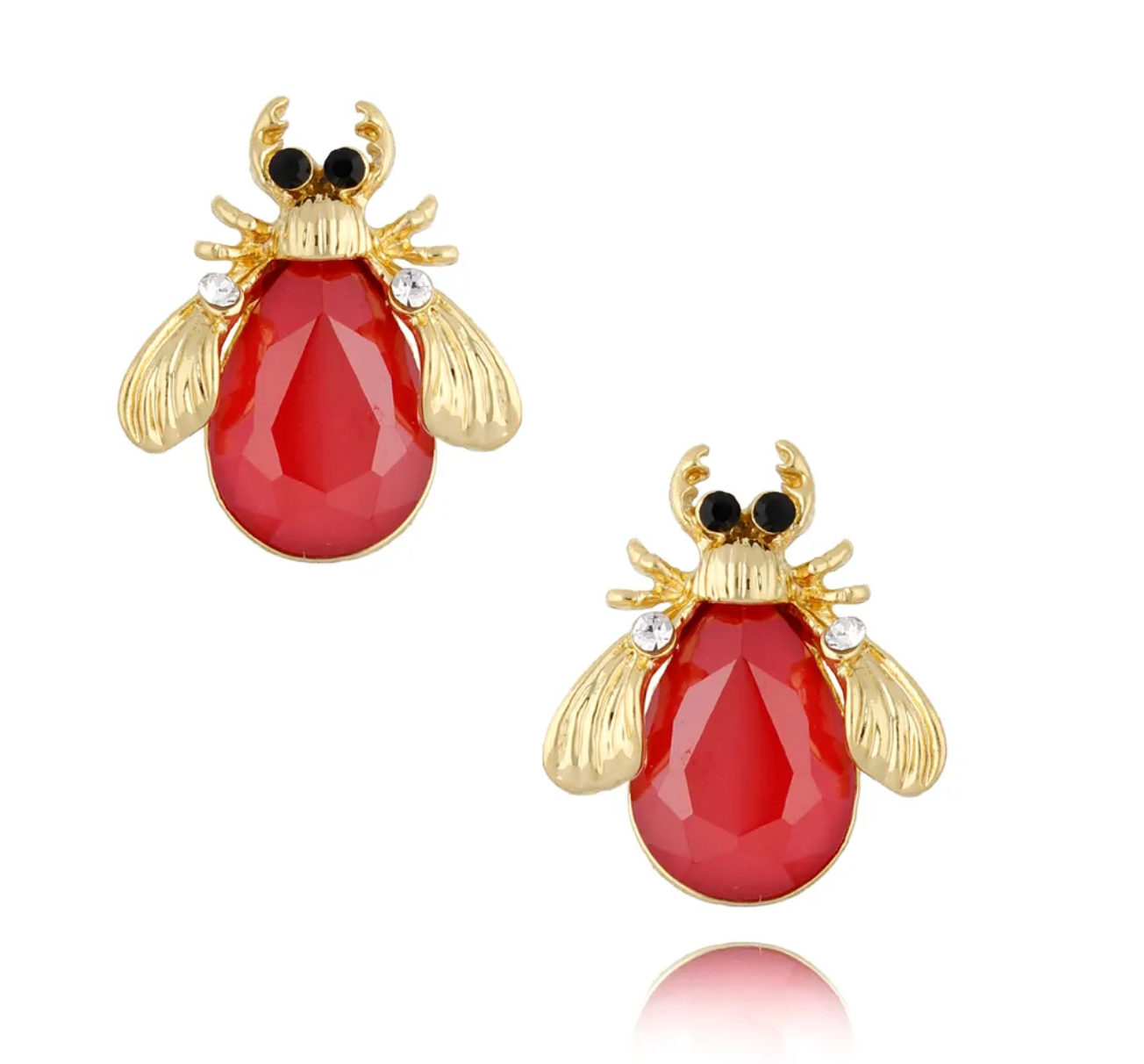 Pale Red Tina Studded Beetle Earrings