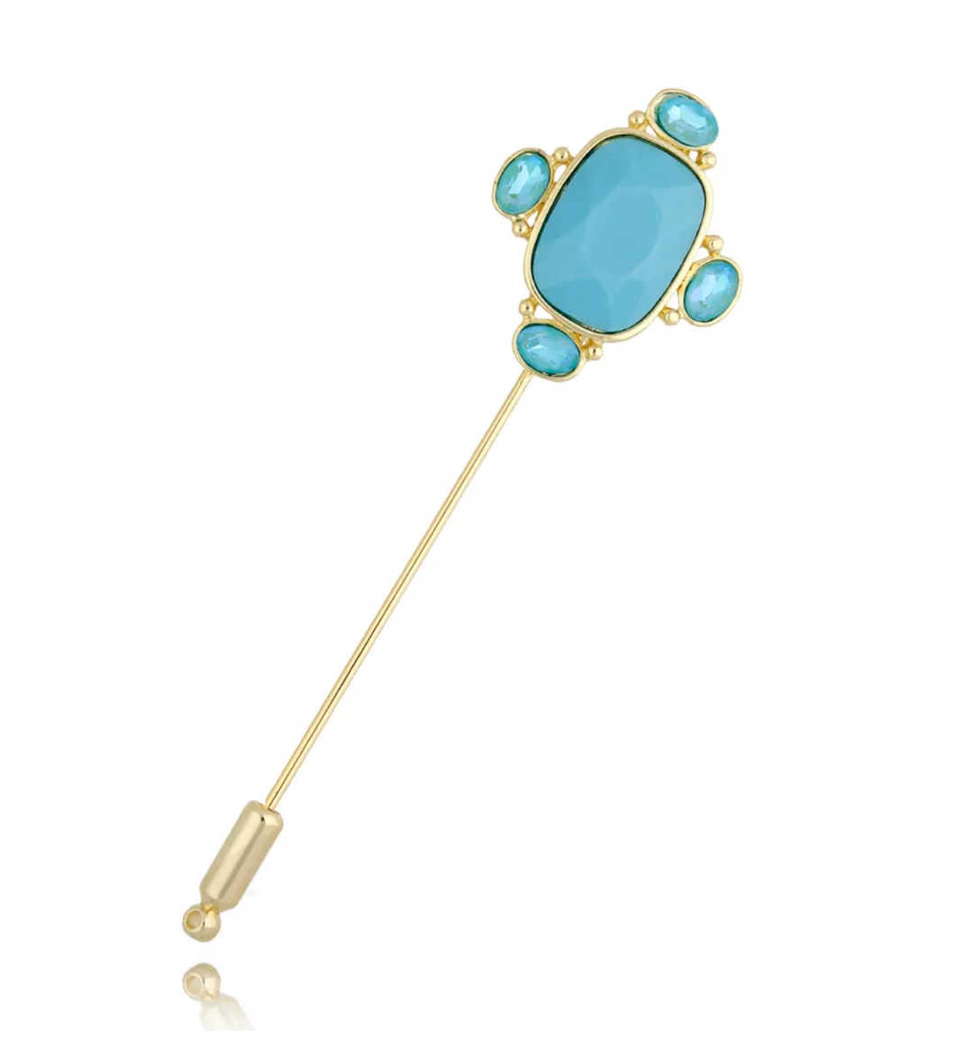 Blue Siena Crystal Gold Brooch