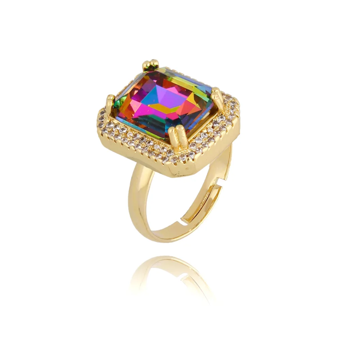 Green and Purple Majestic Adjustable Crystal Ring