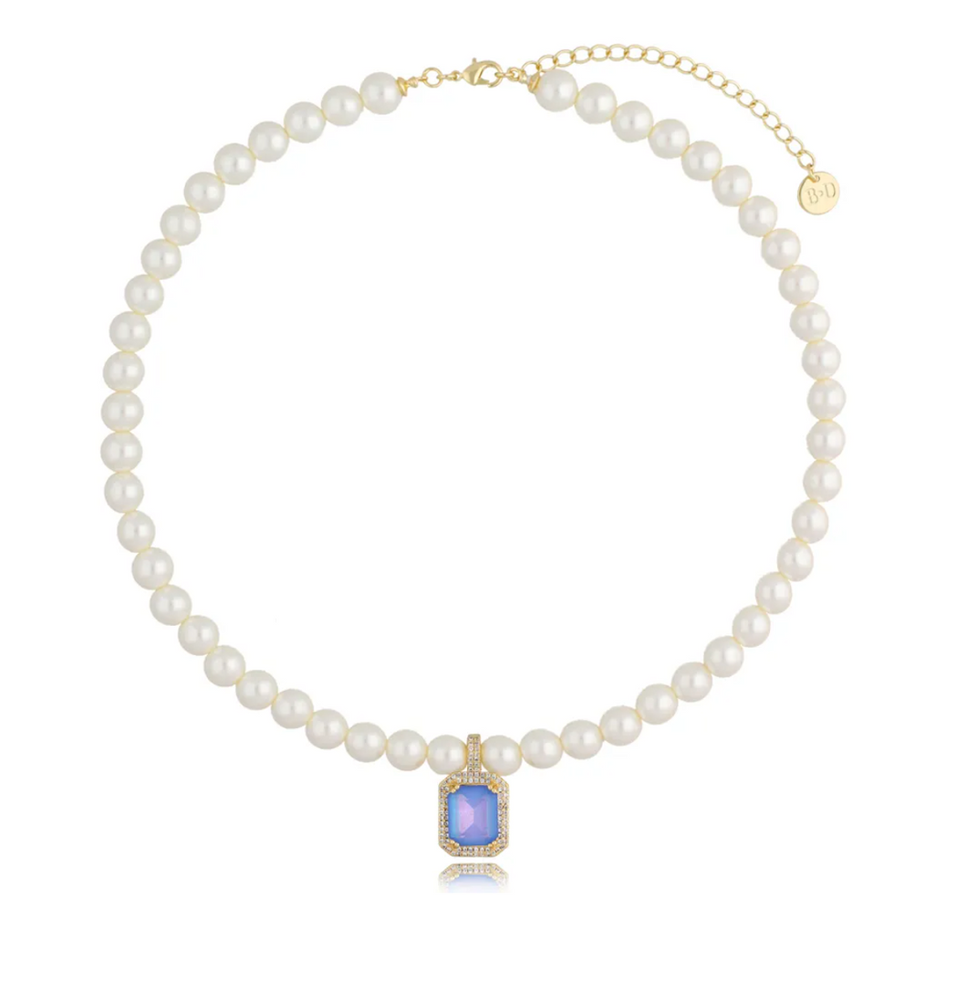 Blue Majestic Crystal Pearl Necklace