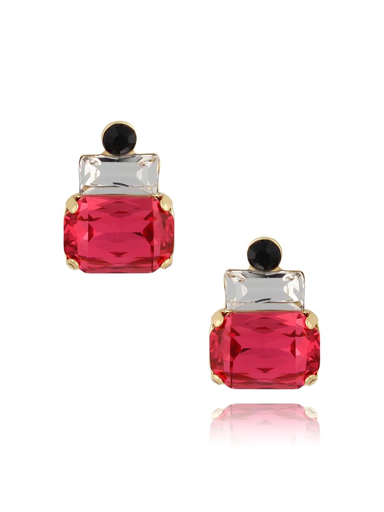 Pink Rectangular Crystal Earrings