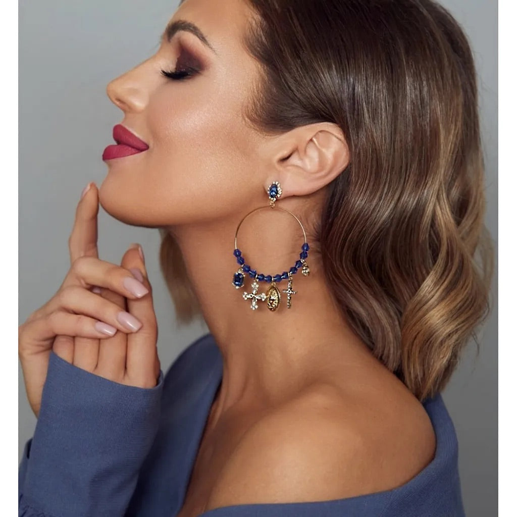 Jane Blue Crystal Hoop Earrings