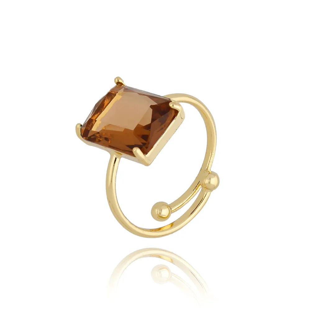 Brown Crystal Adjustable Gold Ring