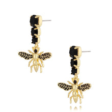 Load image into Gallery viewer, Black Bee Crystal Gold Earrings
