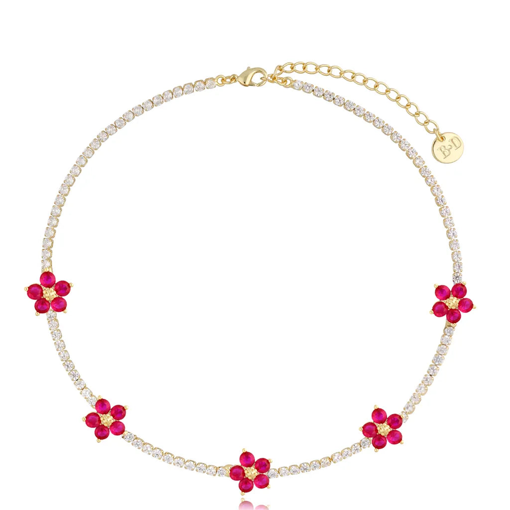 Crystal Fuchsia Flowers Necklace