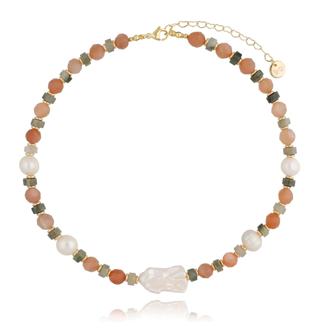 Quartz,Agate ,Aquamarine,Mountain Crystal Necklace with Pearl