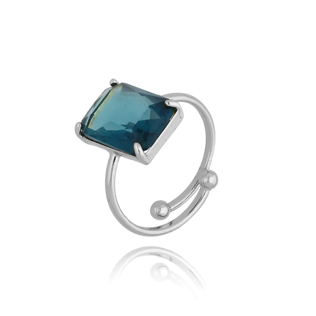 Sapphire Crystal Silver Adjustable Ring