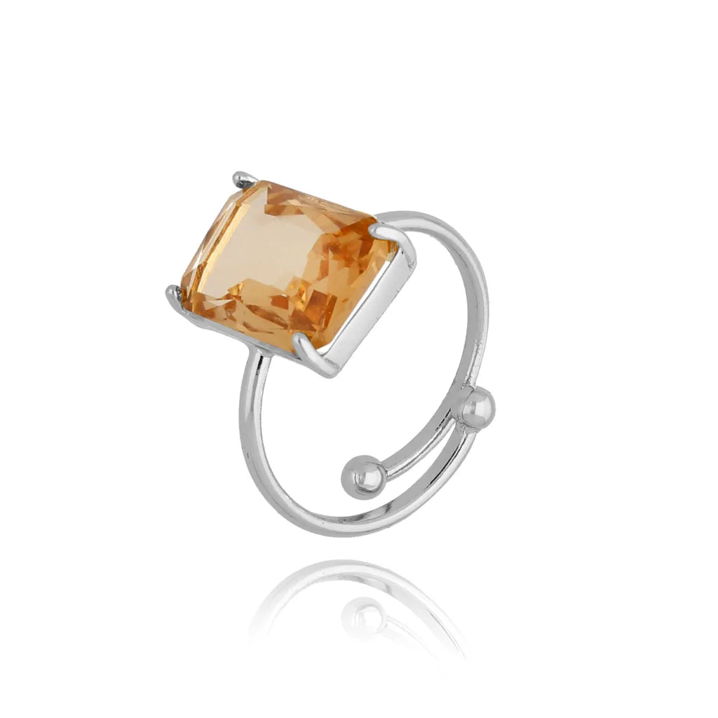 Smoky Citrine Crystal Silver Adjustable Ring