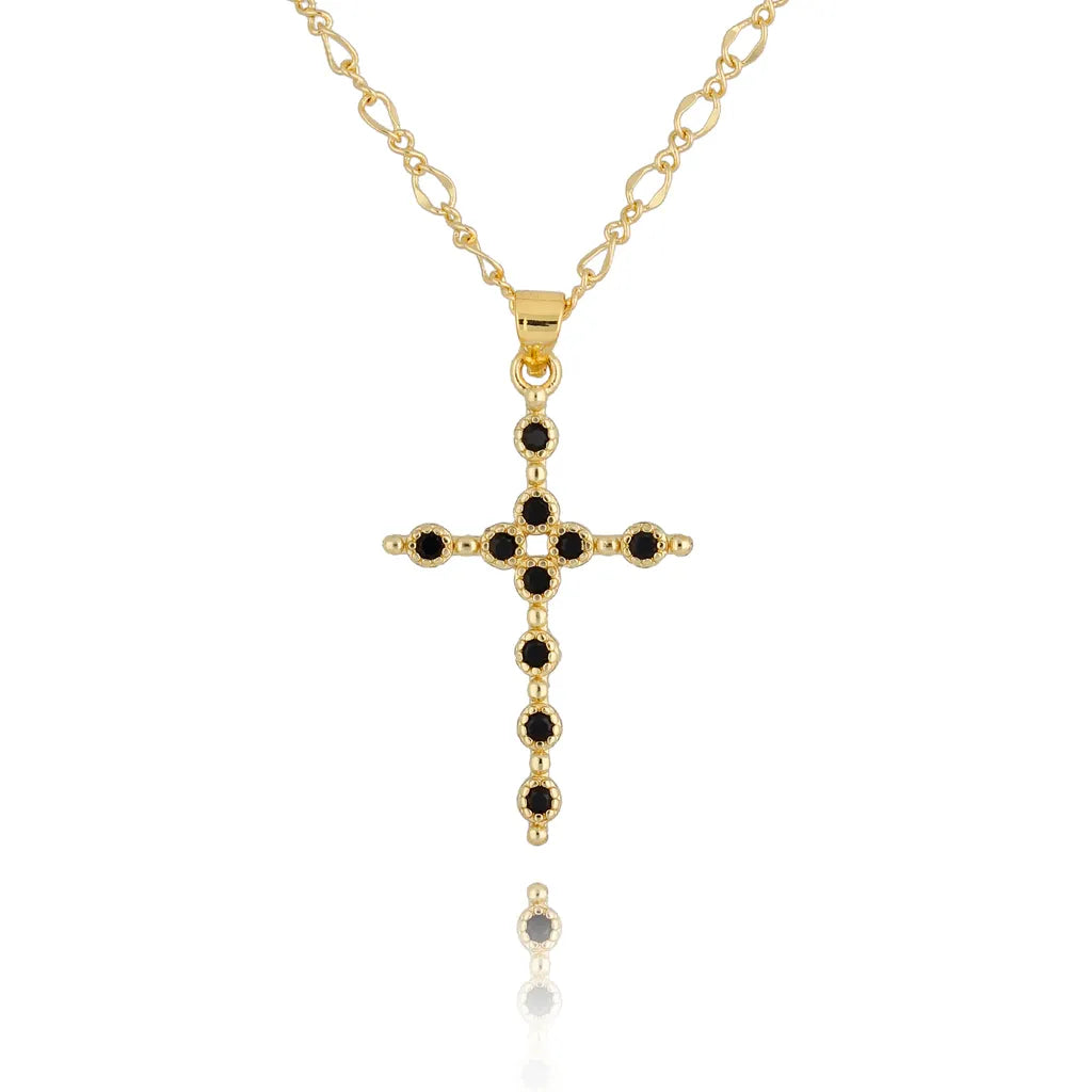 Madeline Black Cross Gold Necklace