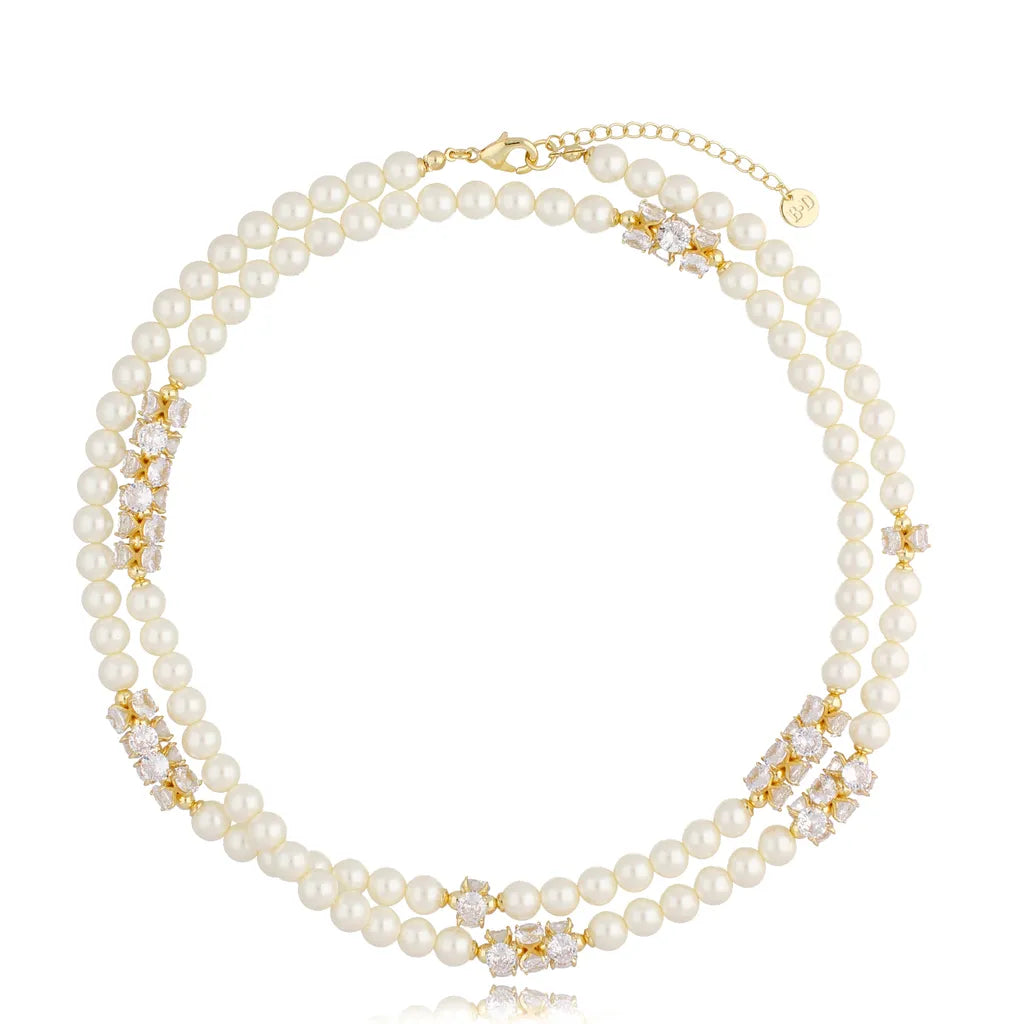 Shelby Ling Pearl Necklace with Crystal Details