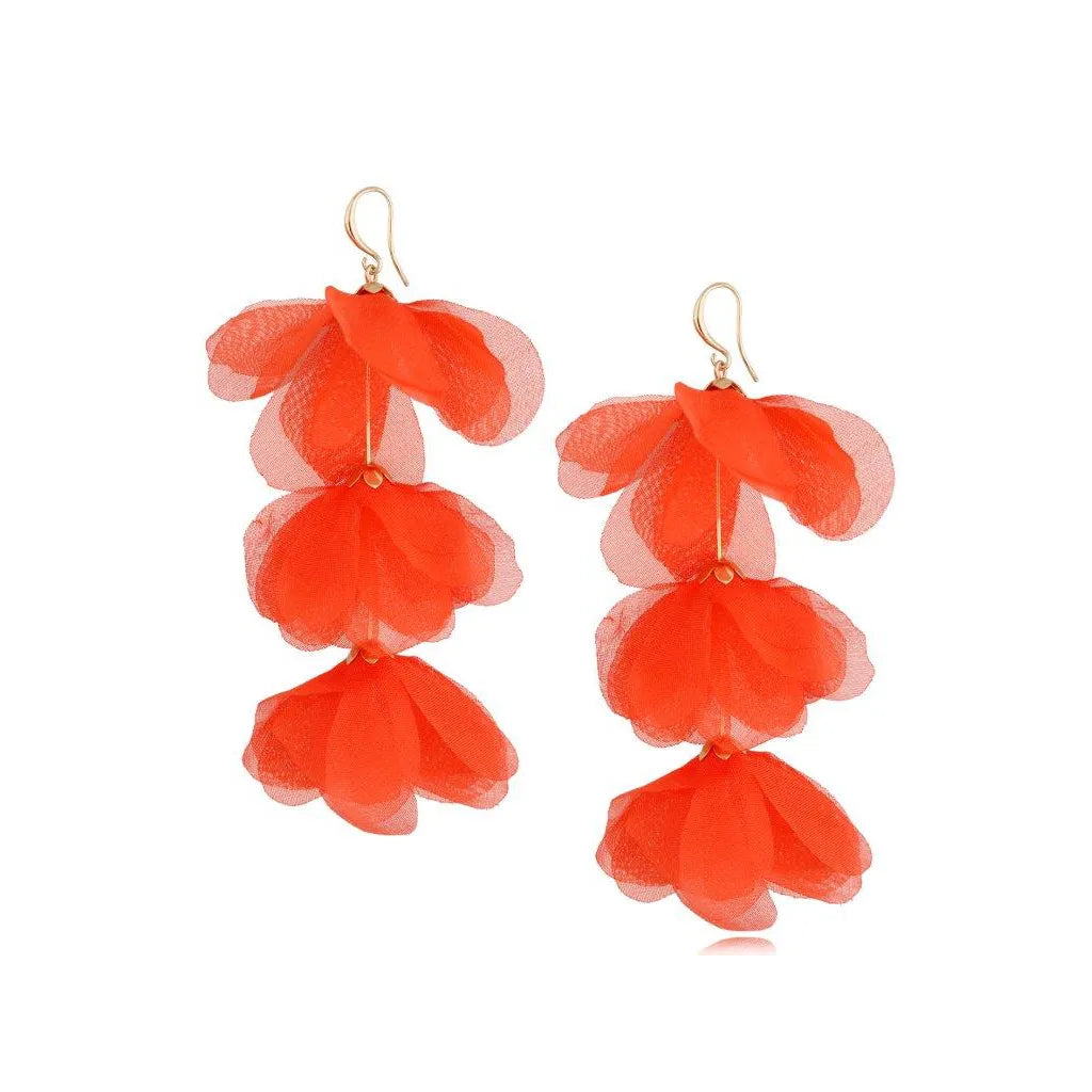 Triple Light Red Silk Earrings