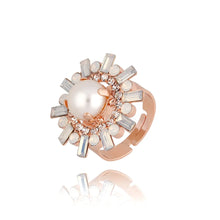 Load image into Gallery viewer, Rose Gold Ring with Ball Pearl and Crystals Adjustable
