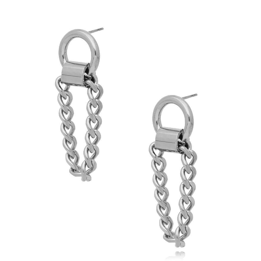 Edgy Silver Chain Earrings