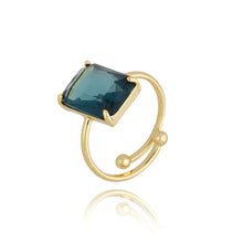 Load image into Gallery viewer, Blue Square Crystal Adjustable Gold Ring
